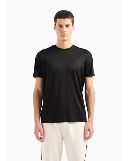 Emporio Armani Black Asv Lyocell-blend Jersey T-shirt With Embossed Logo Tape for men