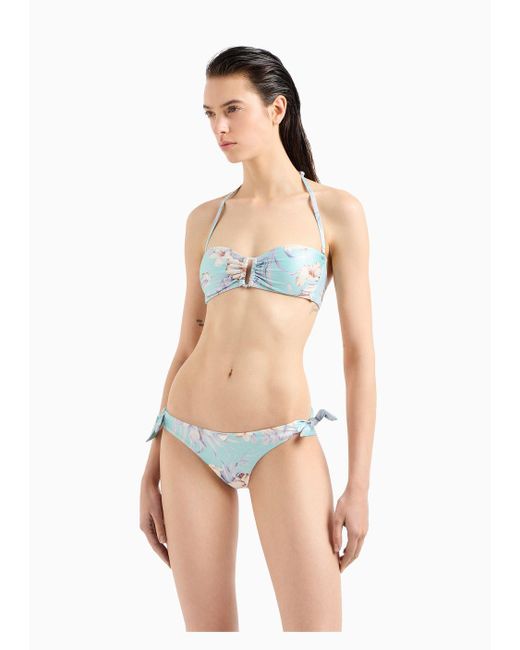 Bikini Con Fascia Imbottita Stampa Foil Floreale di Emporio Armani in Blue