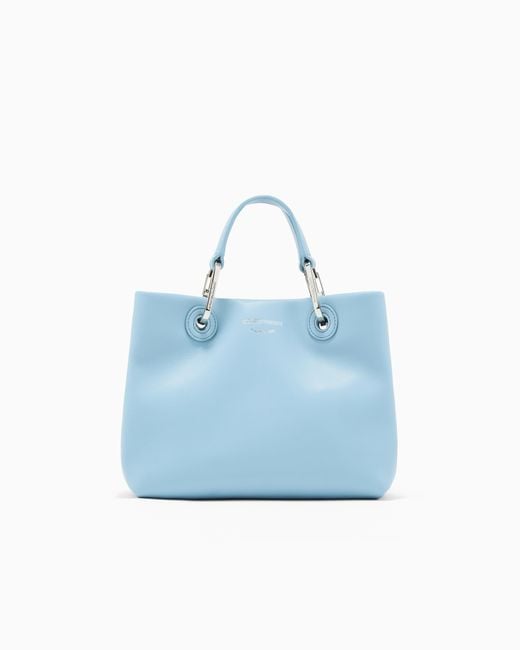 Emporio Armani Blue Nappa-Leather Small Myea Shopper Bag