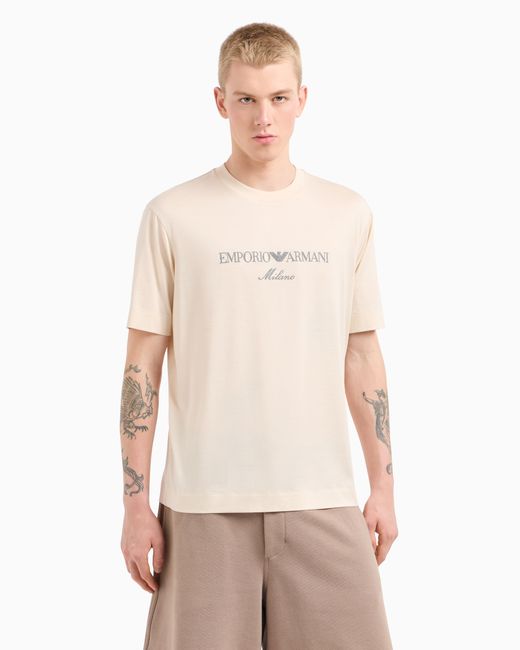 Emporio Armani Natural Jersey-Lyocell Blend T-Shirt With Asv Logo Embroidery for men