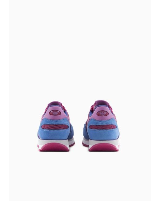 Emporio Armani Purple Sneaker Aus Mesh Mit Veloursleder-details Und Maxi-adler-patch