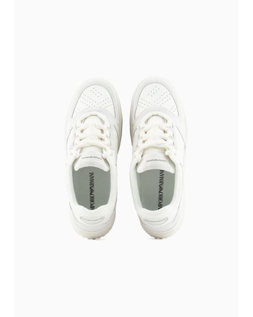 Emporio Armani White Leather And Suede Sneakers With Ea Logo for men