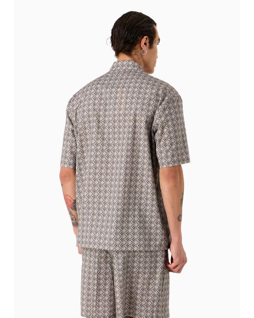 Camicia Over Fit A Maniche Corte In Misto Lyocell Stampa All Over Asv di Emporio Armani in Gray da Uomo