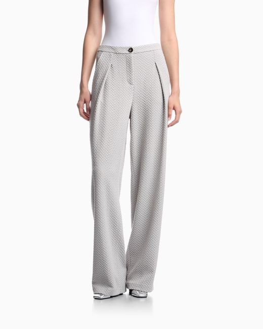 Emporio Armani White Chevron Jacquard Jersey Pants Signature Capsule