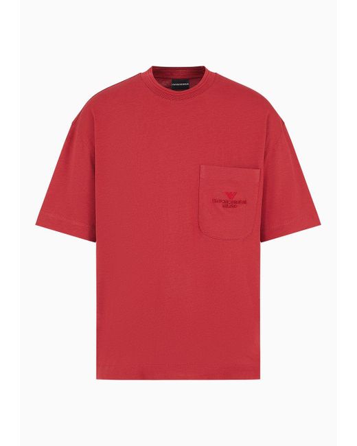 Emporio Armani Red Oversize Heavy Jersey T-shirt With Pocket And Embossed Logo Embroidery for men