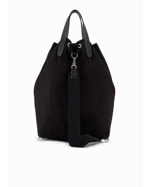 Emporio Armani Black Drawstring Canvas Sack Bag With Shoulder Strap for men