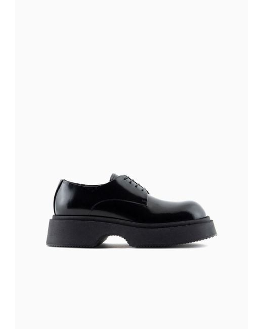 Emporio Armani Black Brushed Leather Derby Shoes With Chunky Soles for men