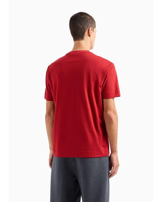 Emporio Armani Red Asv Lyocell-blend Jersey T-shirt With All-over Flock Logo Lettering for men