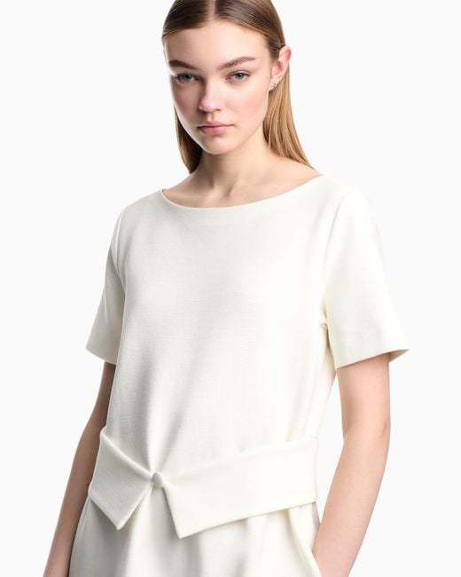 Emporio Armani White Ottoman Jersey Flared Dress