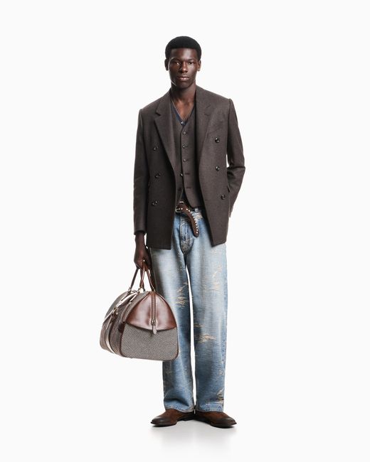 Emporio Armani Blue 5-Pocket Pants Denim With A Distressed Stone Washed Effect for men