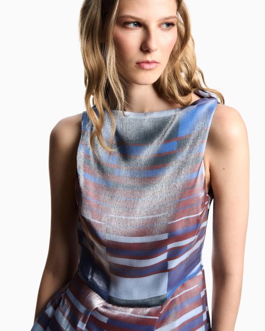 Emporio Armani White Technical Cady Sleeveless Dress With Pleats