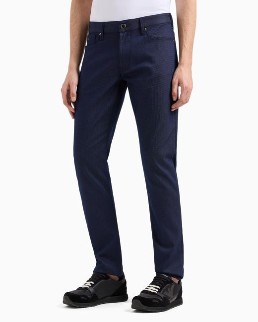 Pantalones J06 Slim Fit De Mezcla De Algodón Microestructurado A Lunares Emporio Armani de hombre de color Blue