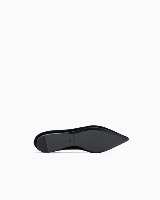 Emporio Armani White Pointed-Toe Velvet Ballet Flats
