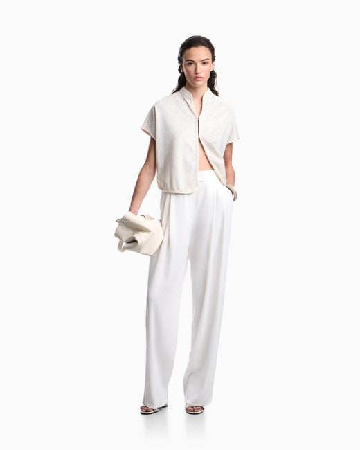 Emporio Armani White Drill Top With All-Over Micro Studs