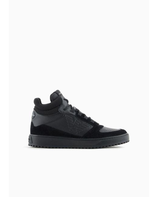 Emporio Armani Black Leather And Suede High-top Sneakers for men