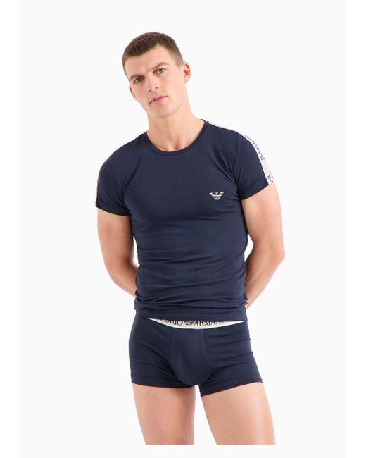 T-shirt Loungewear Slim Fit In Cotone Organico Logoband Asv di Emporio Armani in Blue da Uomo