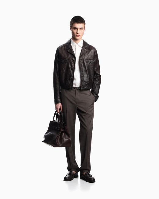 Emporio Armani White Garment-Dyed Linen Shirt With French Collar for men