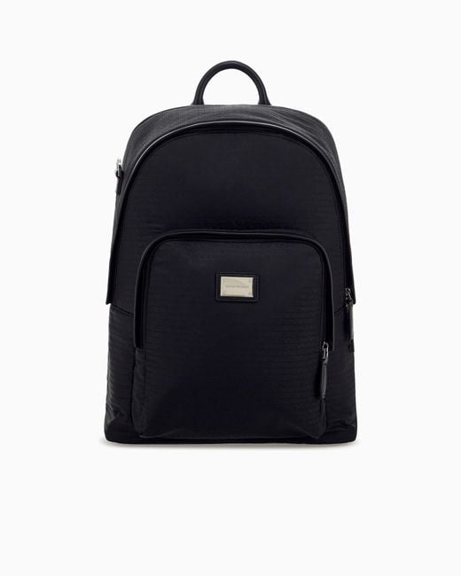 Emporio Armani Blue Backpack With A Front Zip Pocket And A Metal Logo Plaque for men