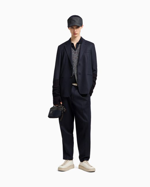 Pantalon En Sergé Stretch De Laine Vierge Emporio Armani pour homme en coloris Blue