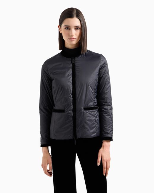 Emporio Armani Black Nylon Reversible Guru-Collared Jacket