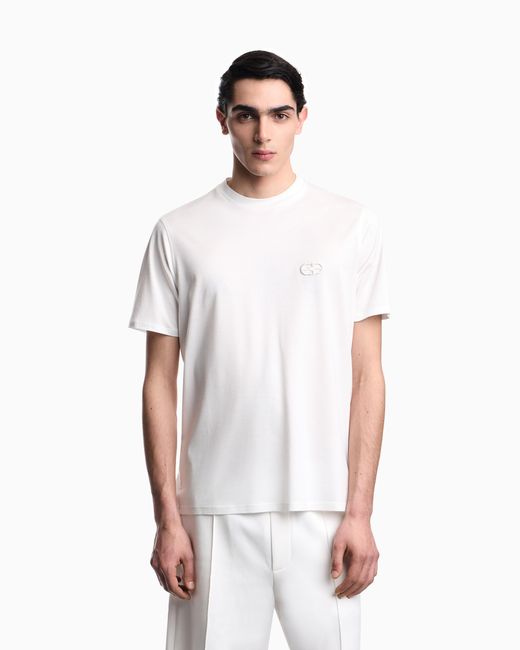 Emporio Armani White Lyocell Blend Jersey T-Shirt With Ea Logo Embroidery for men