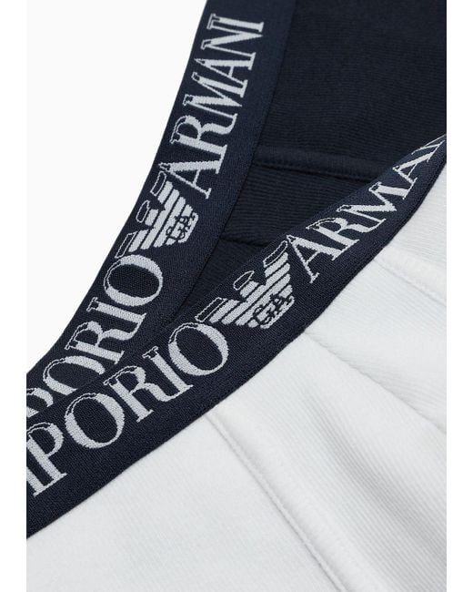 Emporio Armani Blue Two-pack Of Ribbed Cotton Boxer Briefs With Logo Band for men