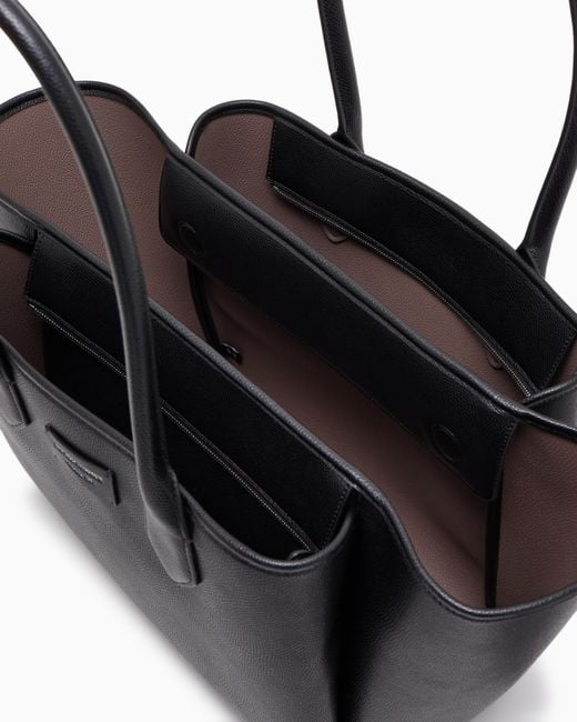 Emporio Armani Black Large Shopper Bag With Palmellato Finish