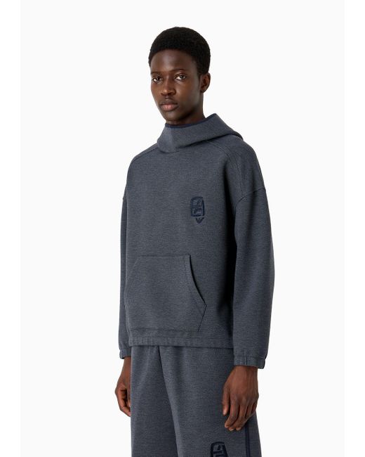 Emporio Armani Gray Comfortable Hooded Sweatshirt In Technical Jersey Ea Logo Embroidery for men