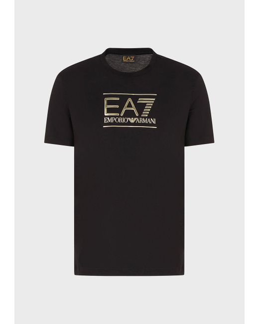 Camiseta De Cuello Redondo De Algodón Pima Gold Label Con Logotipo EA7 de hombre de color Black