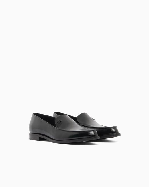 Emporio Armani White Icon Shiny Polished Leather Loafers