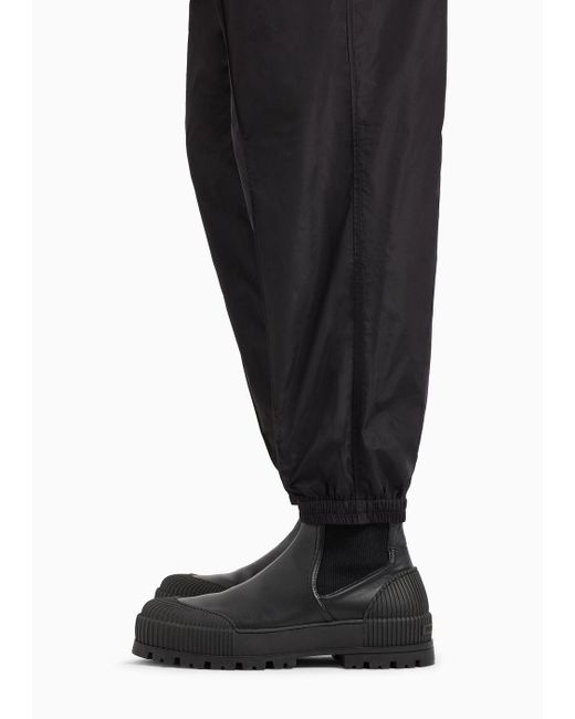 Emporio Armani Black Lightweight Nylon Trousers With Stretch Ankle Cuffs for men