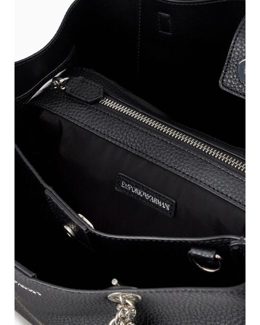 Emporio Armani Black Palmellato Leather-effect Shopper Bag With Eagle Charm