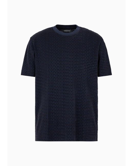 Emporio Armani Blue Asv Lyocell-blend Jersey T-shirt With All-over Flock Logo Lettering for men