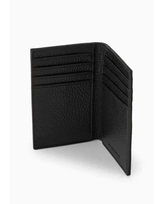 Portacarte Bi-fold In Pelle Bottalata di Emporio Armani in Black da Uomo