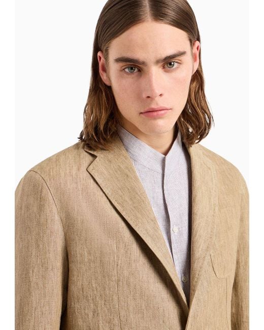 Emporio Armani Natural Single-breasted Jacket In Faded Linen With A Crêpe Texture for men