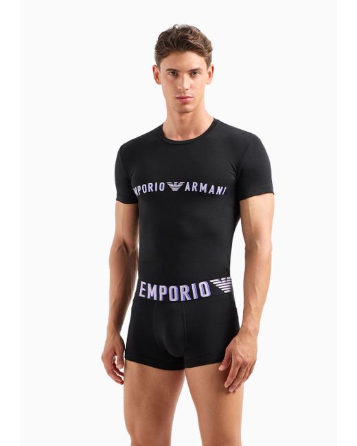 Emporio Armani Asv Underwear-set Mit Loungewear T-shirt Und Eng Anliegenden Boxershorts Aus Bio-baumwolle Mit Mega-logo in Black für Herren