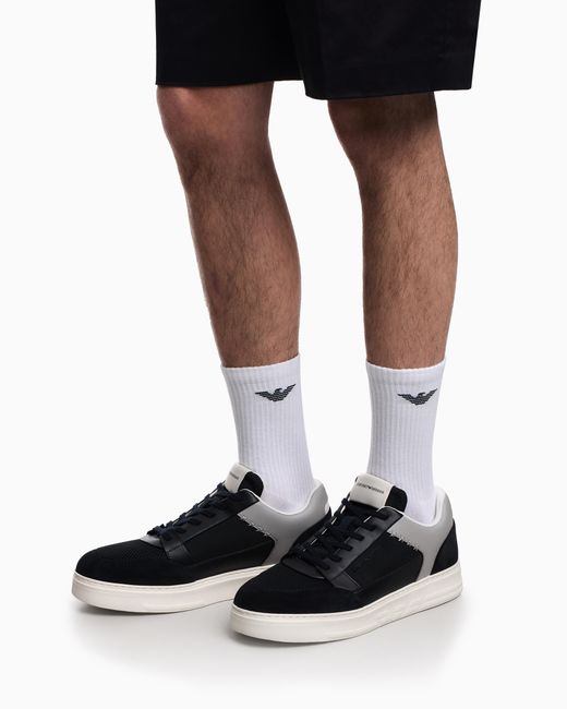 Emporio Armani Blue Cordura Sneakers With Suede Details for men