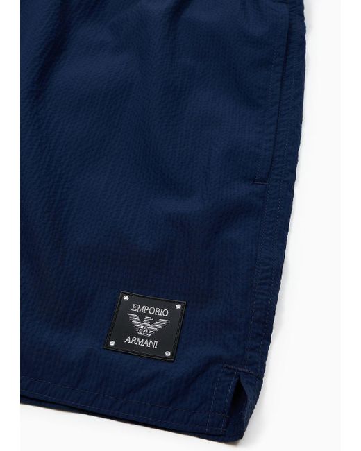 Costume Shorts In Nylon Seersucker Black Label di Emporio Armani in Blue da Uomo