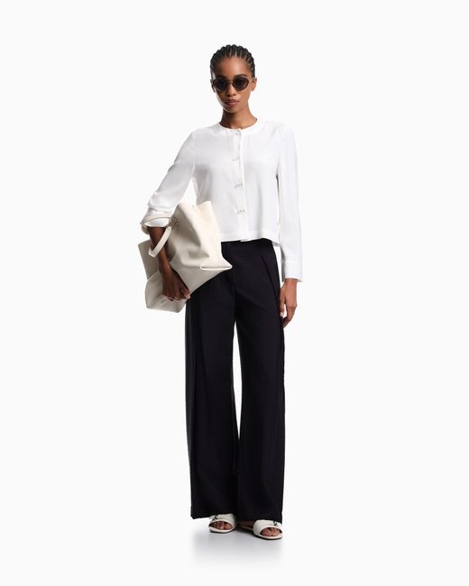 Emporio Armani White Micro Leopard Spot Jacquard Fluid Fabric Shirt