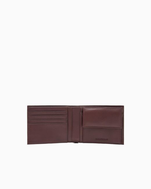 Emporio Armani Purple Leather Bifold Wallet With A Metal Logo And A Coin Pocket for men