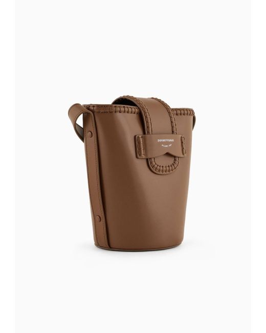Emporio Armani Brown Leather Bucket Shoulder Bag With Icon Strap