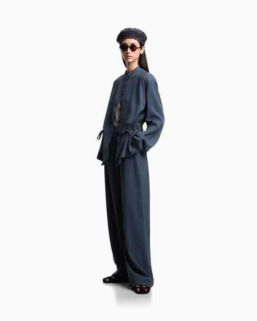Emporio Armani Blue Pinstriped Flowing Fabric Trousers