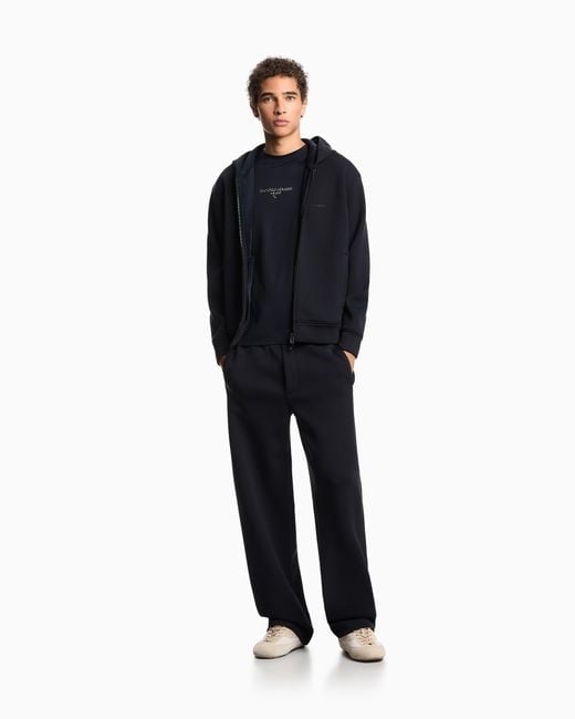 Emporio Armani Blue Asv Lyocell-Blend Bonded Jersey Zip-Up Sweatshirt With Hood for men