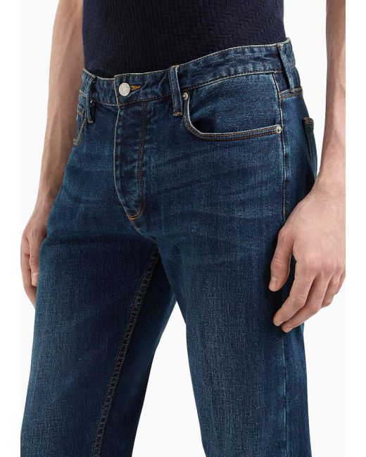 Emporio Armani Blue J75 Slim-fit, Washed Stretch-denim Jeans for men