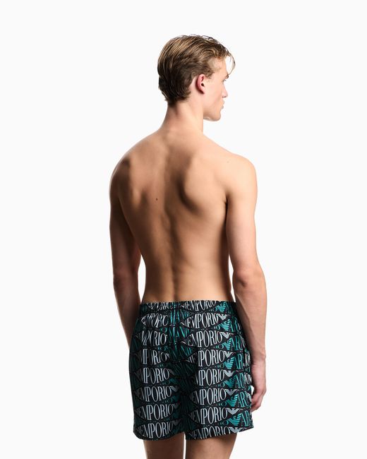 Emporio Armani Blue Swim Shorts With All-Over Logo for men