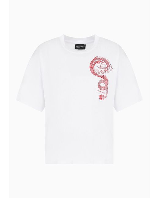 Emporio Armani White Mercerised-jersey T-shirt With Dragon Print