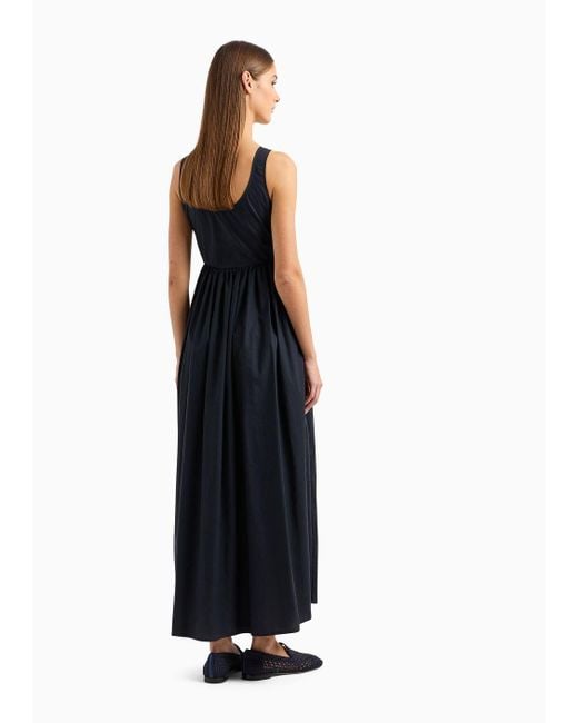 Emporio Armani Blue Long, Full-skirted Poplin Dress With Gathered Waist