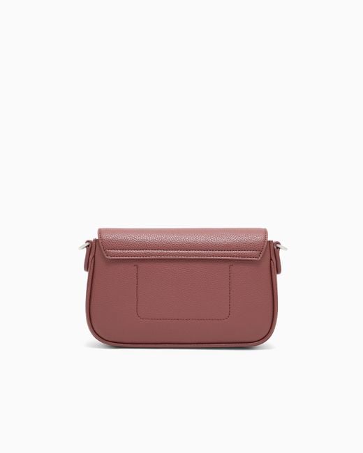 Emporio Armani Purple Wallet On Chain With Pebbled Texture And Adjustable Strap