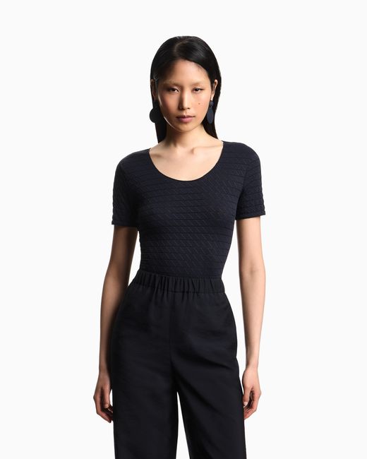 Emporio Armani Blue Jacquard Knit Nylon Stretch Needle Pattern