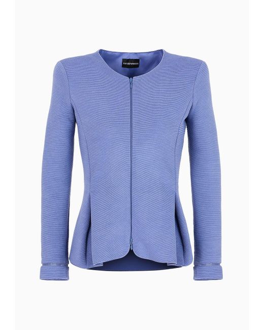 Emporio Armani Blue Ottoman Jersey, Single-breasted Jacket With Godet Pleats